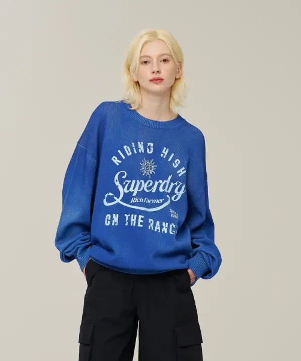 Свитер хлопковый стираемый, Superdry, темно-синий