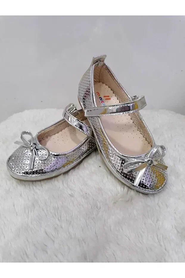 Детские балетки для девочек с блестящими отверстиями Özgür Kids, Silver — фото 4