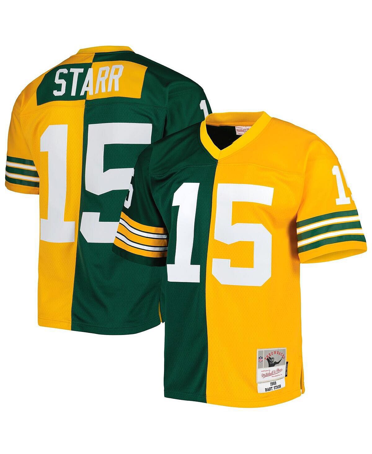 

Мужская футболка bart starr green, gold green bay packers 1969 split legacy, копия джерси Mitchell & Ness, мульти