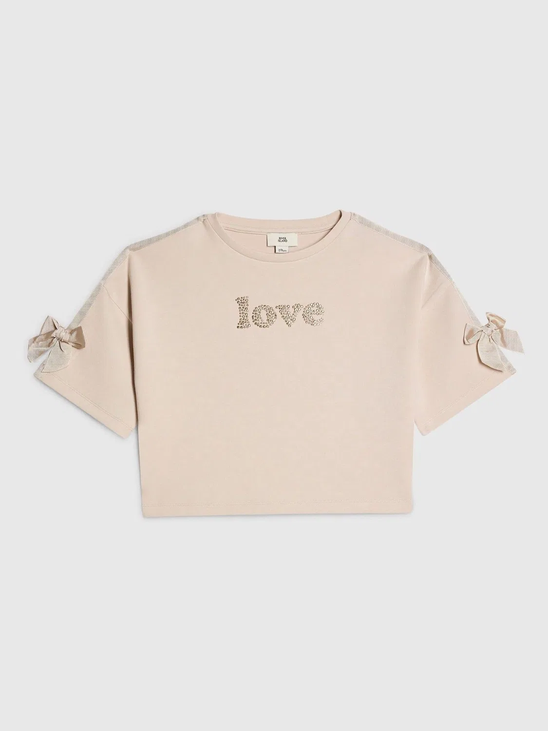 Футболка с любовью и стразами River Island, кремовый