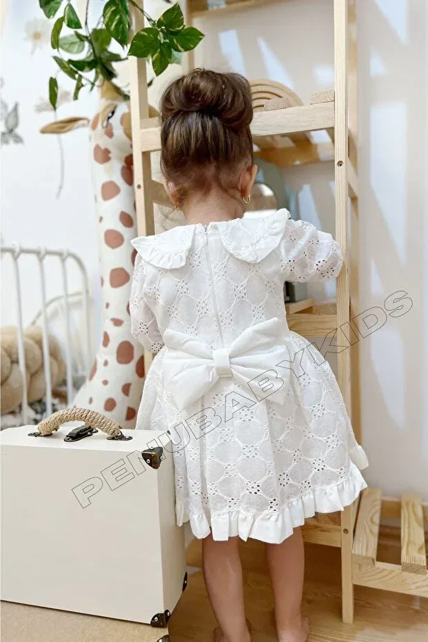 Детское платье для девочек с длинным рукавом Angel Penu Baby Kids, White — фото 4