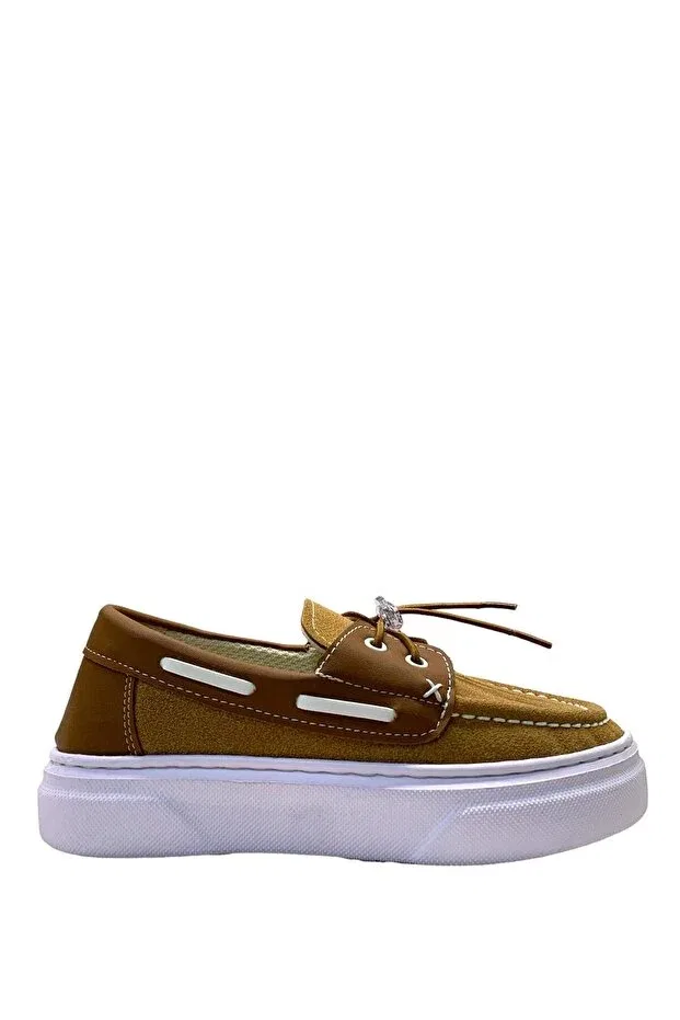 Детские кеды из замши на шнуровке Tuğba Ortopedi, Tan Suede