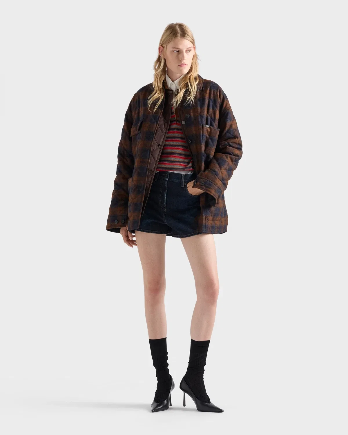 Стеганая шерстяная куртка-кабан Prada, коричневый — фото 2