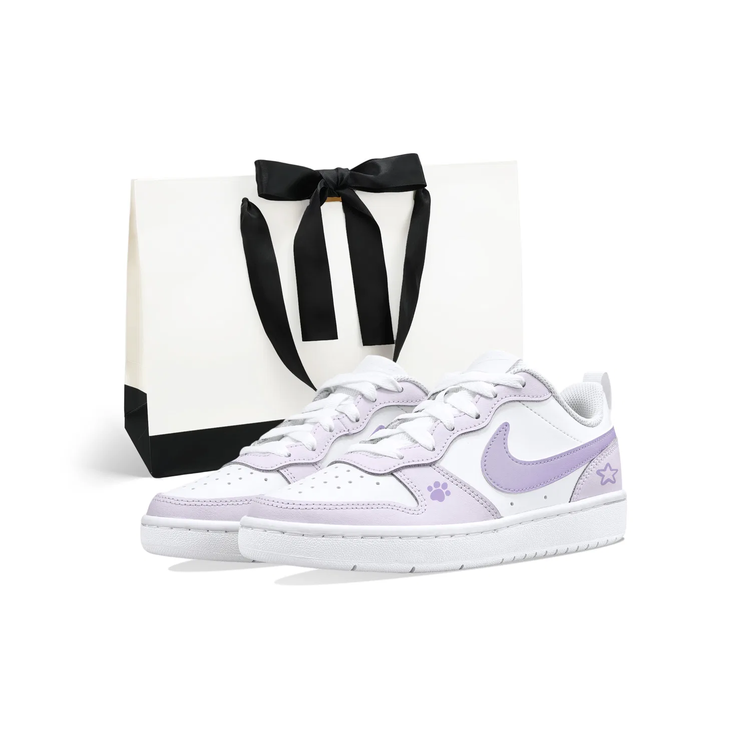 Детские кроссовки для скейтбординга с принтом Nike Court Borough, White Purple (Taro Paste Cat Claw)