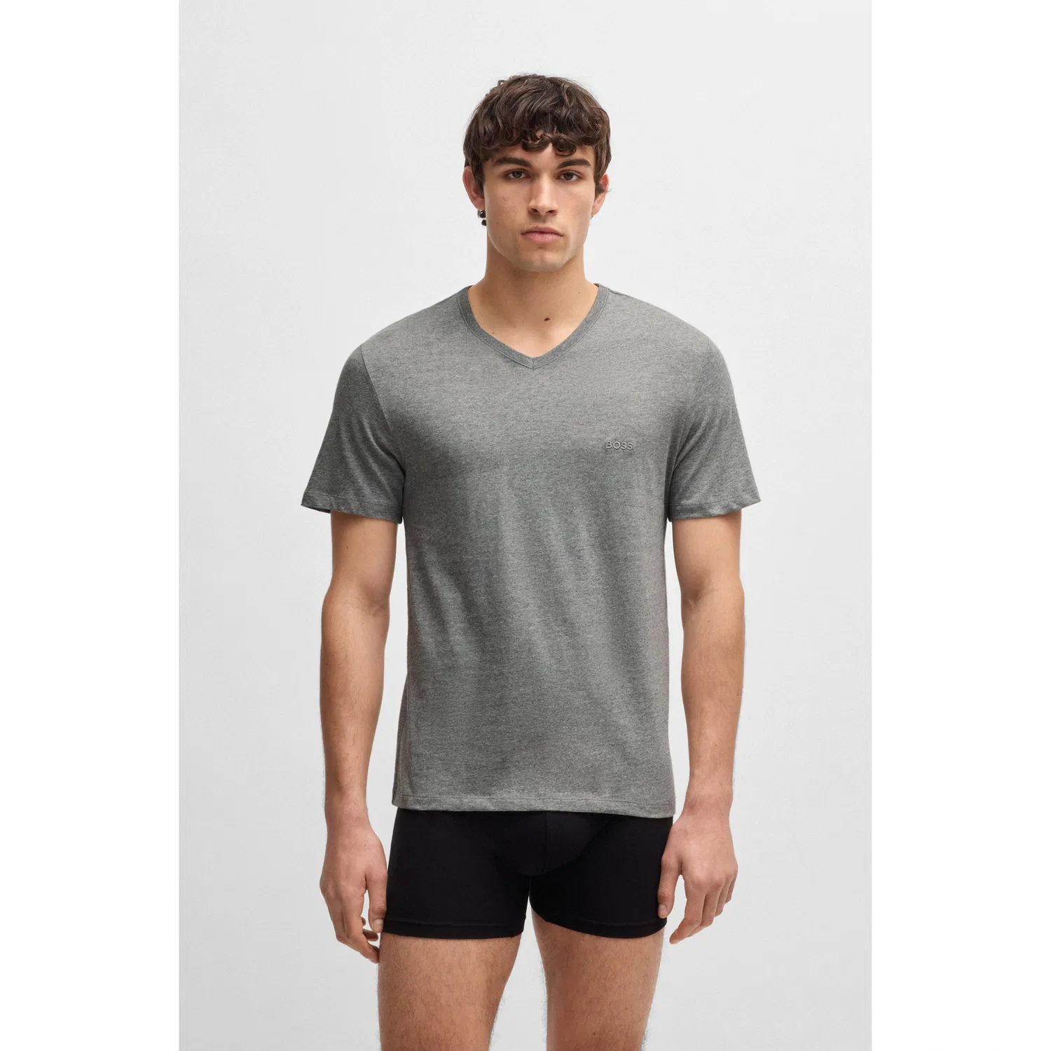 Мужская майка-борцовка с V-образным вырезом BOSS, Assorted Pre-Pack Gray Melange Black — фото 4