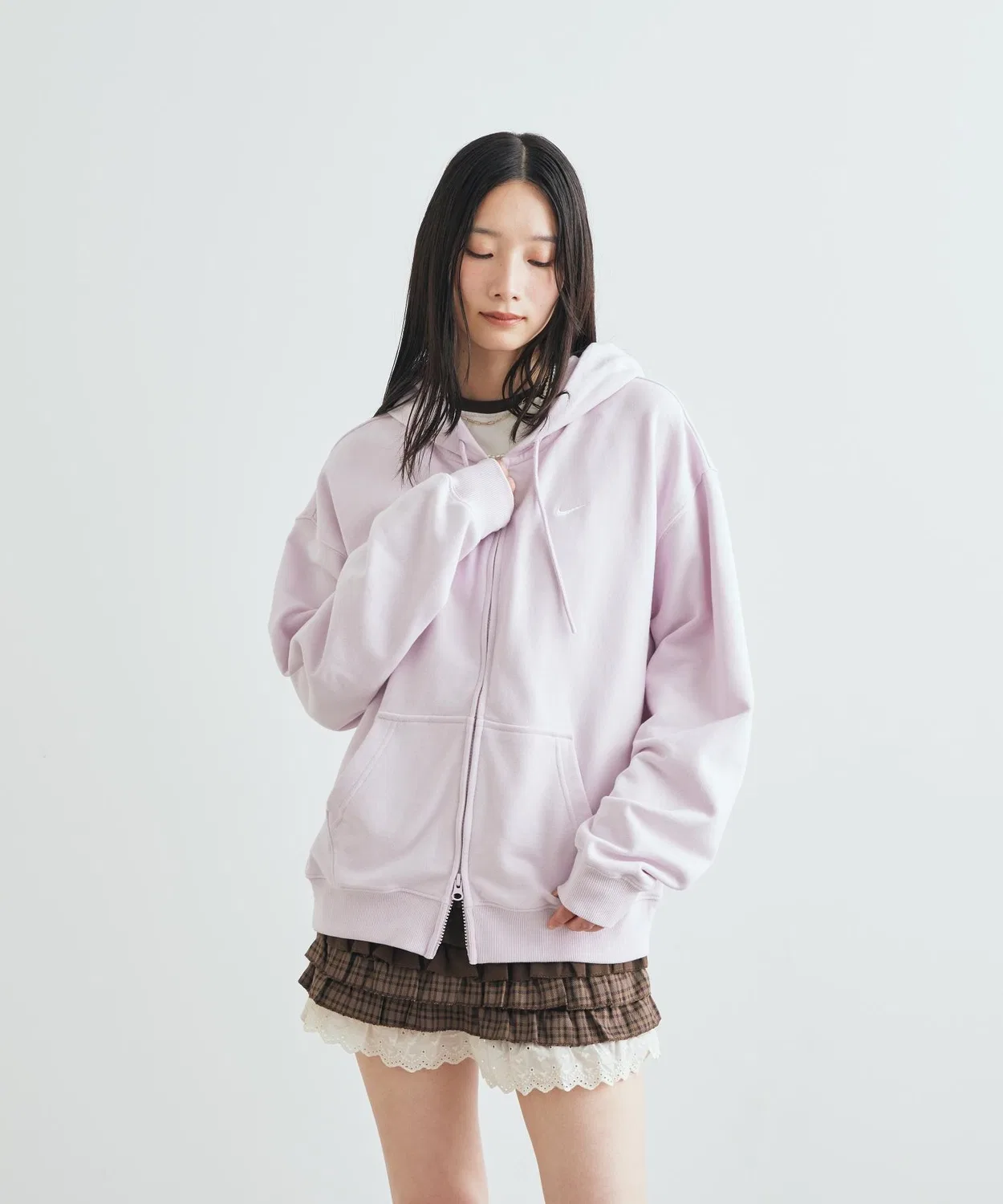 Женский худи с длинным рукавомNike Studio Fleece Lightweight Oversized Full-Zip Hoodie, Bleached Lilac — фото 3