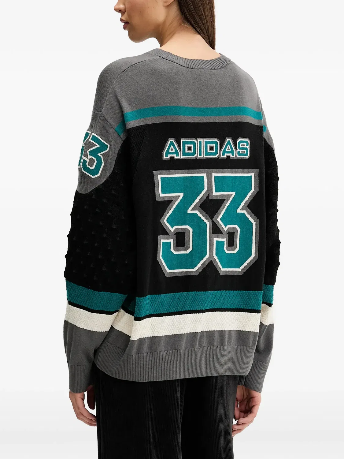 Вязаный джемпер с V-образным вырезом Adidas, черный — фото 3