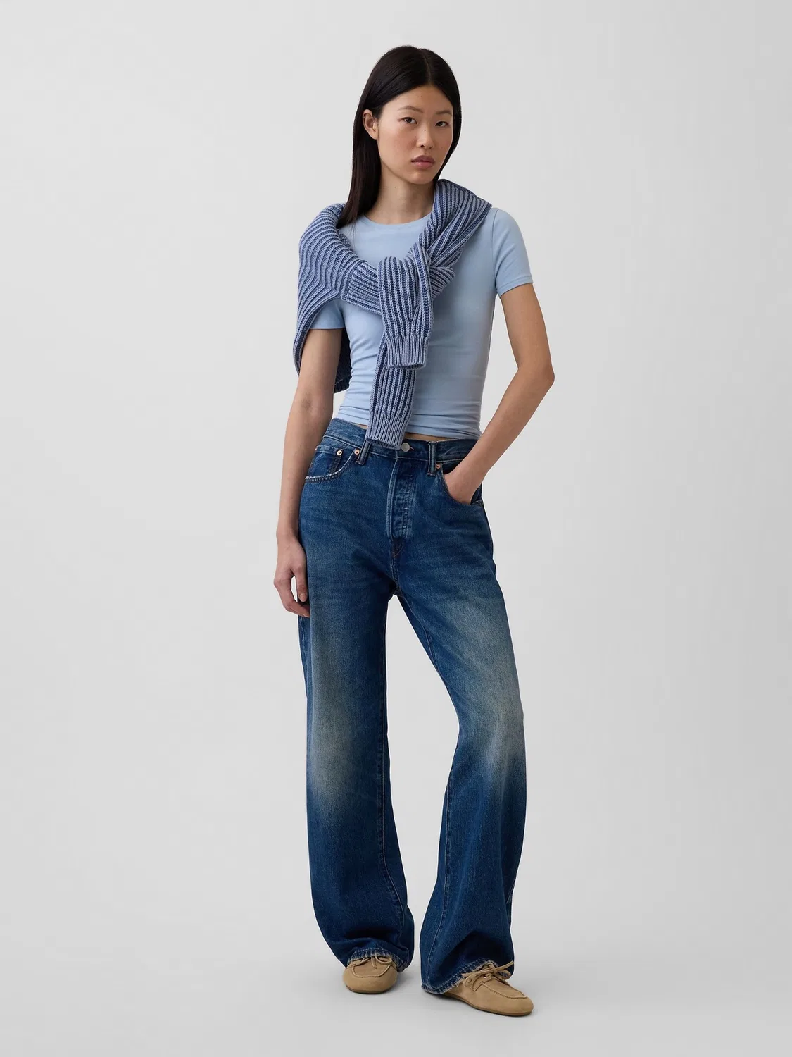 Футболка из джерси, облегающая Gap, синяя — фото 3