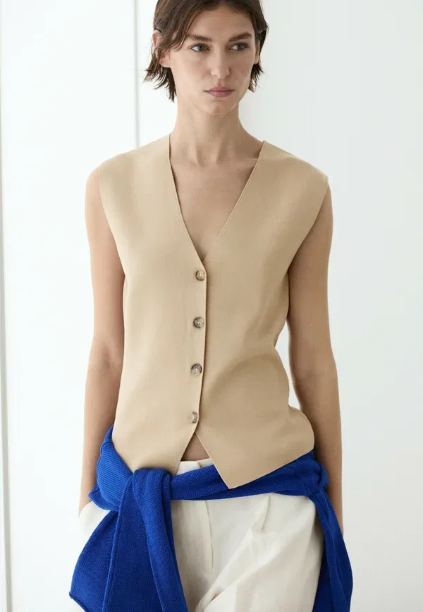 Жилет вязаный из вискозы Waistcoat Massimo Dutti, бежевый — фото 3