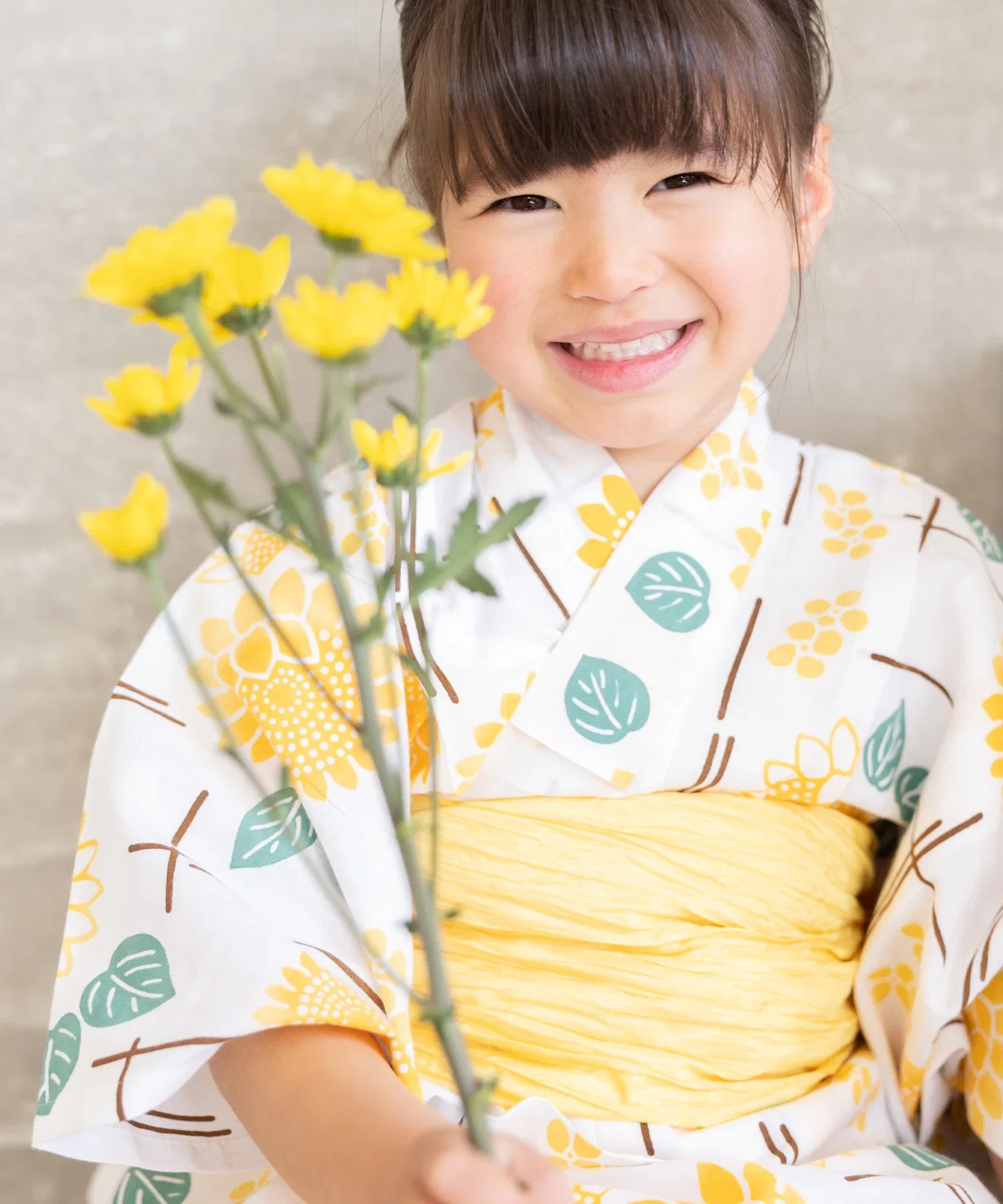 Детский комплект юката 3 предмета с цветочным принтом Yukata-kan Grace, Желтый