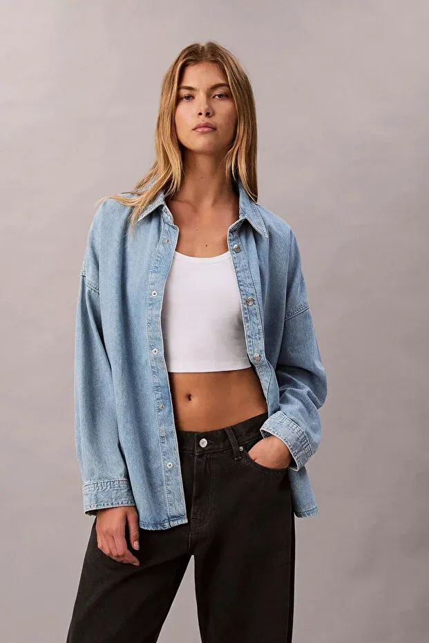 Женская рубашка из денима с длинным рукавом Aaron Calvin Klein, Blue