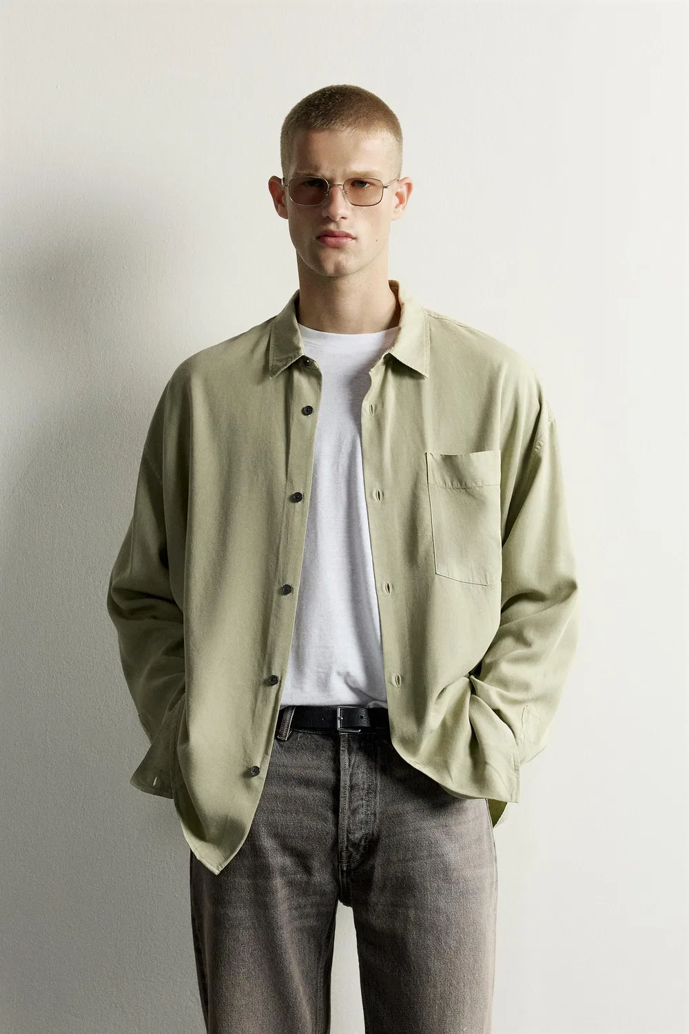 Свободная футболка свободного кроя ZARA, Green — фото 2