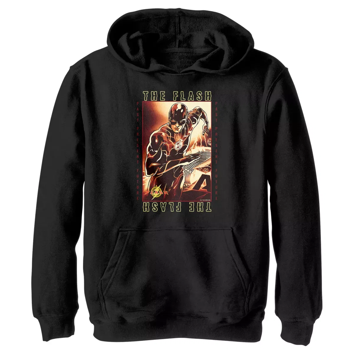 Детский худи с принтом The Flash Running Through Time DC Comics, Black