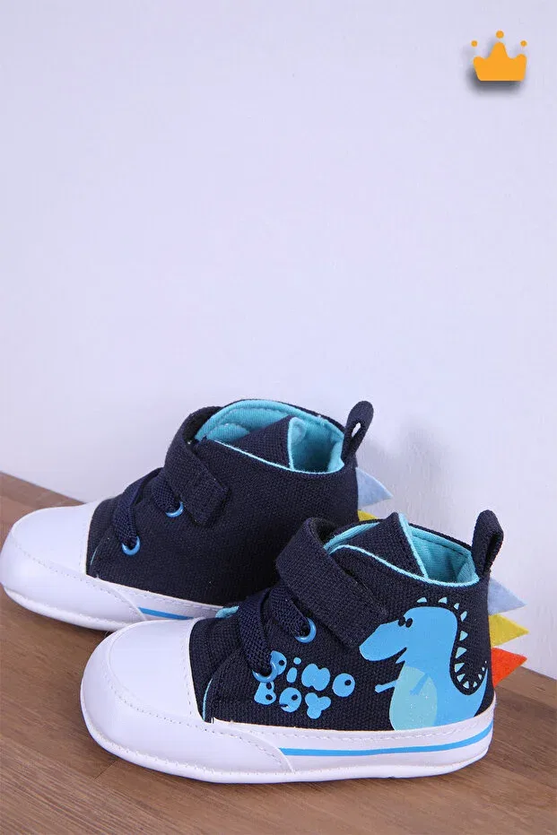 Детские мокасины для мальчиков с принтом Dinosaur patterned Babyhola, Navy Blue — фото 2