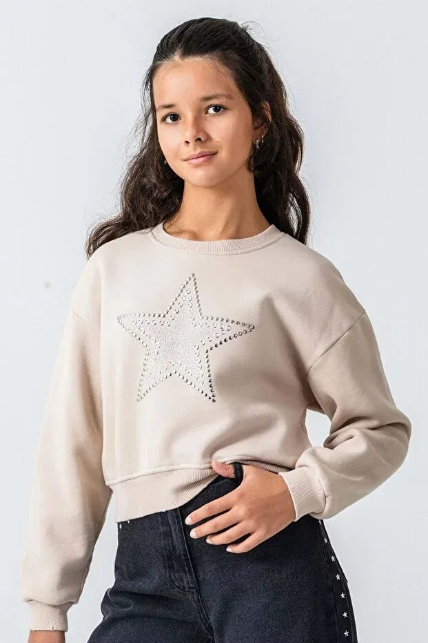 Детские свитшот для девочек с флисовой подкладкой Pd Kids, Beige