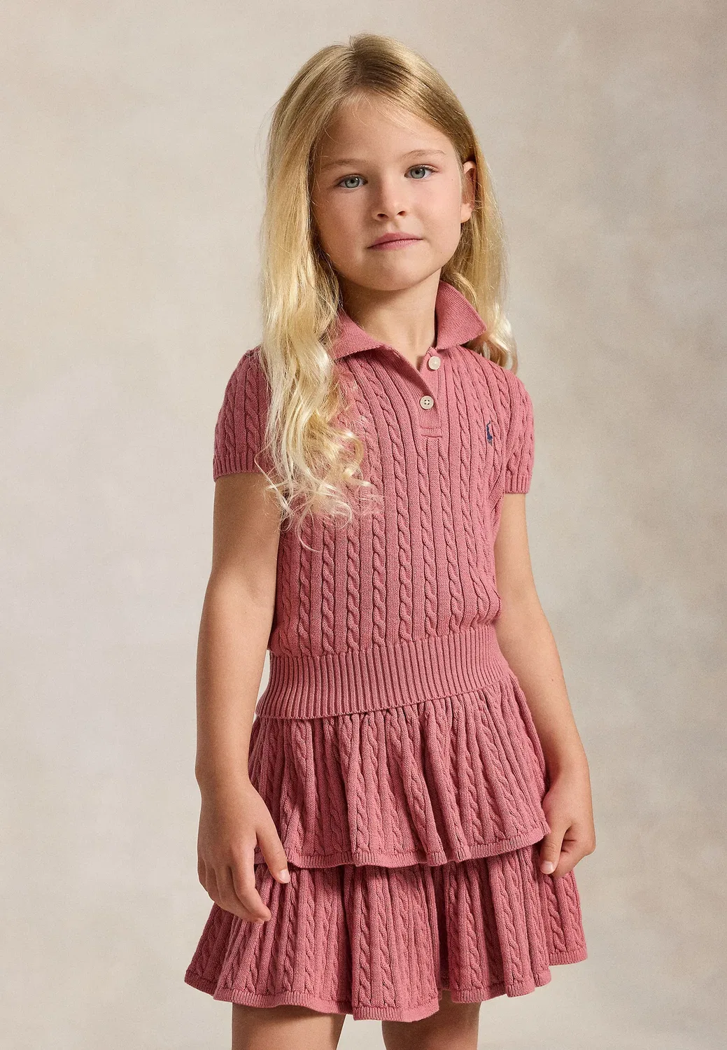 Хлопковый поло-свитер с мини-косичкой, размер 2-6 лет Polo Ralph Lauren, Canvas Pink