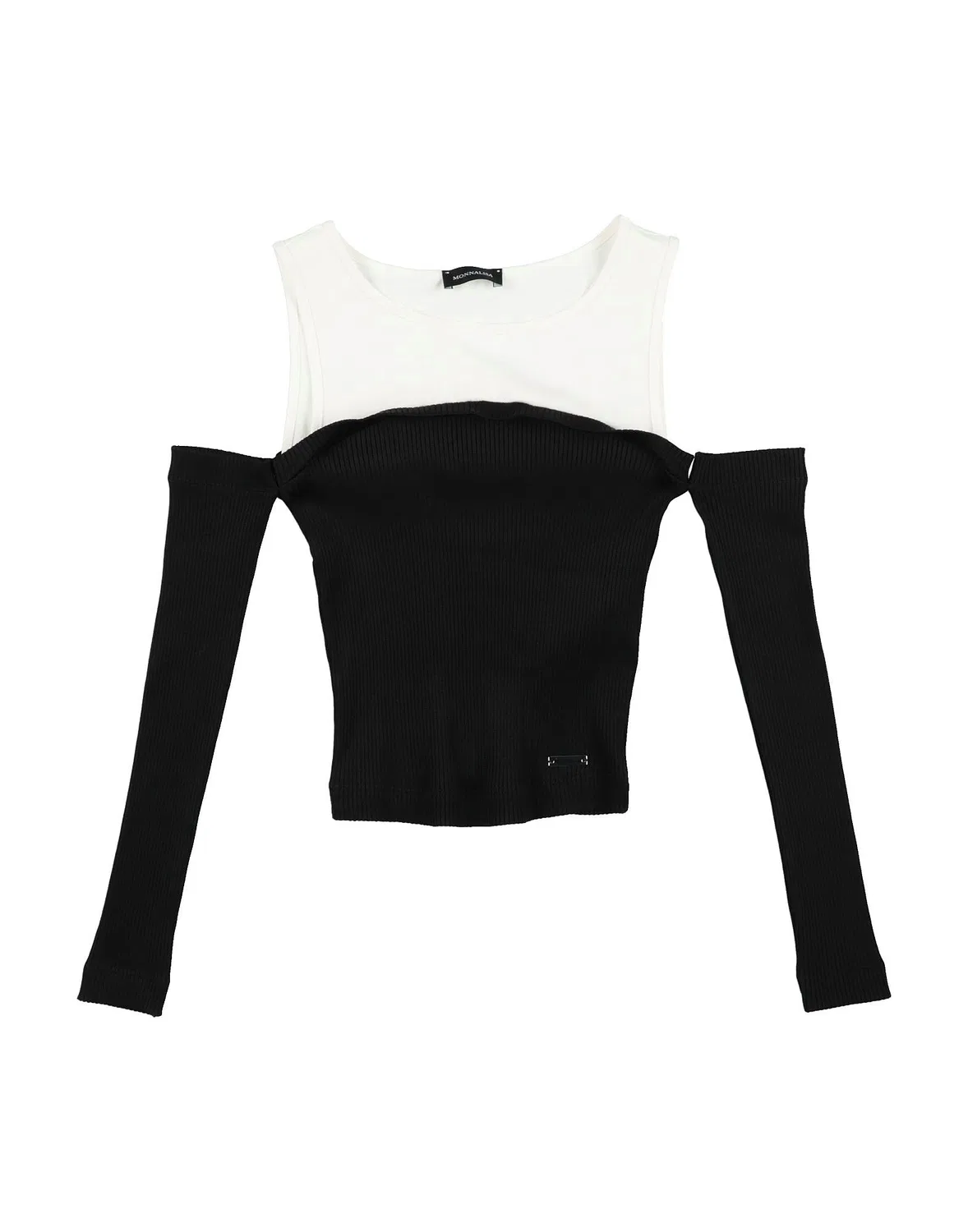 Детский топ с вырезом на плече Long Sleeve Monnalisa, черный