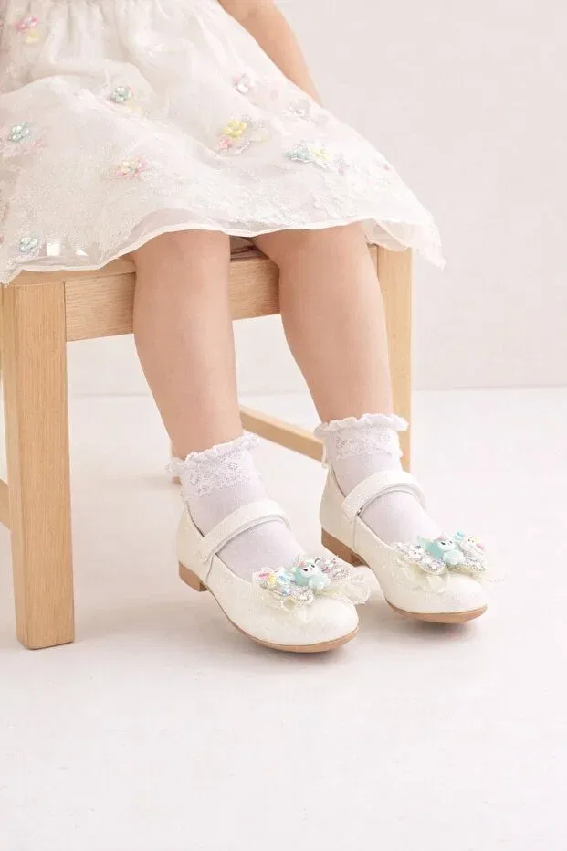 Детские балетки для девочек с принтом Minibonito, White