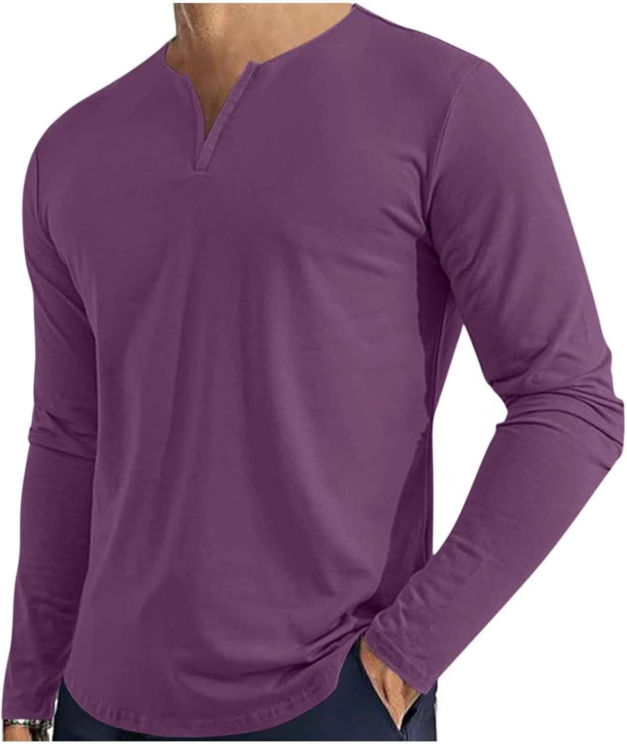 Мужская длинная футболка-поло Henley, Purple
