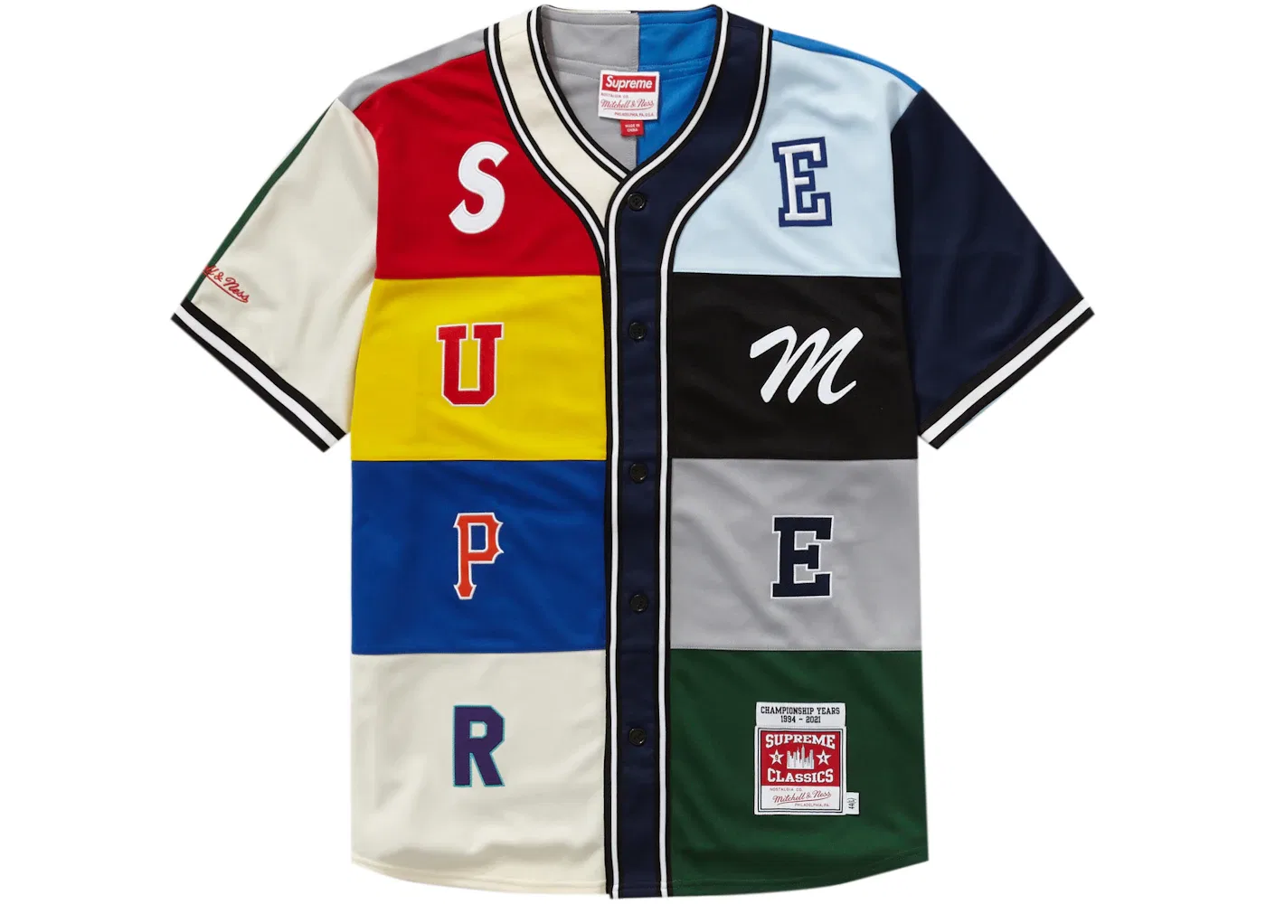 Мужская бейсбольная джерси с принтом Supreme Mitchell & Ness Patchwork Baseball Jersey, Multicolor