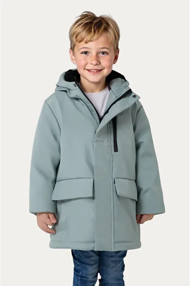 Детское зимнее пальто для девочек с капюшоном Outriverkids, Mint Green