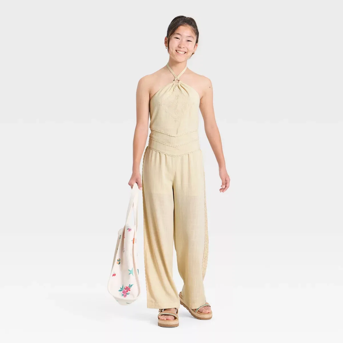 Детские штаны для девочек из льняной смеси с кружевом Crafted Beach Pants GIRLS ART CLASS, Cream — фото 3