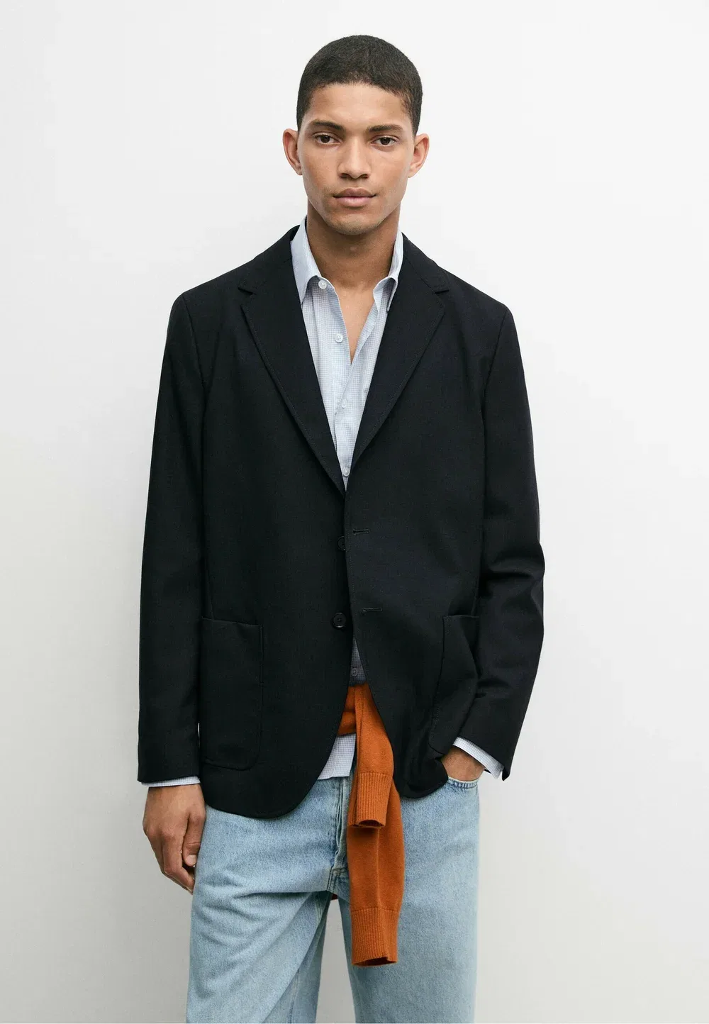 Стильный шерстяной фактурный блейзер - пиджак от костюма Massimo Dutti, Dark Blue