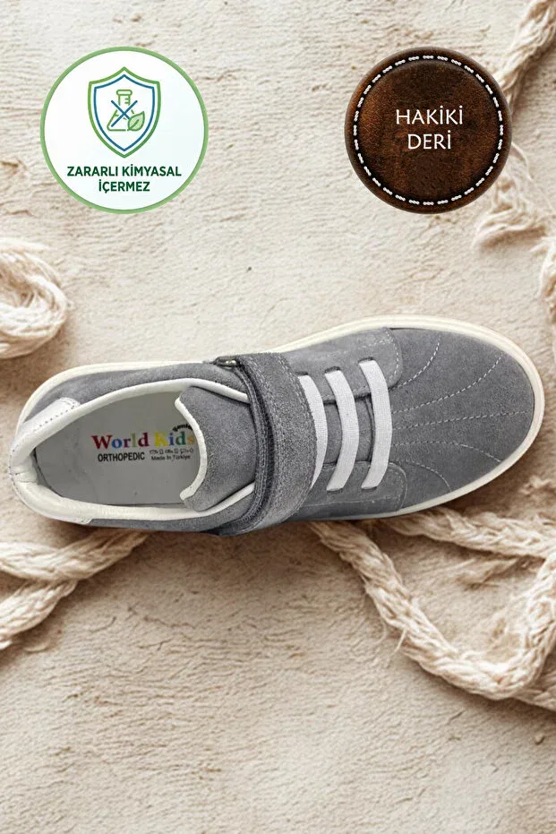 Детские туфли для девочек ортопедические Şenler Bebe World Kids, Gray Suede Cover White — фото 3