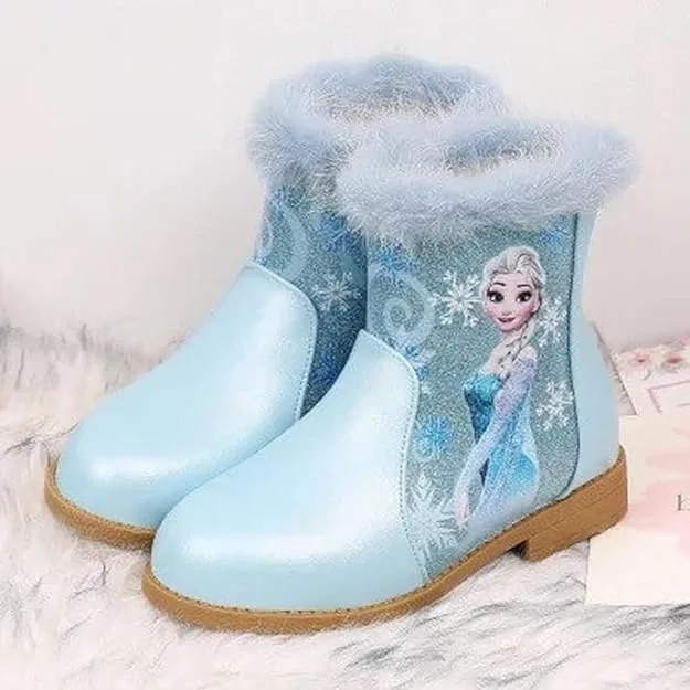 Детские зимние ботинки для девочек с принтом Frosty Princess, голубые, Blue — фото 2