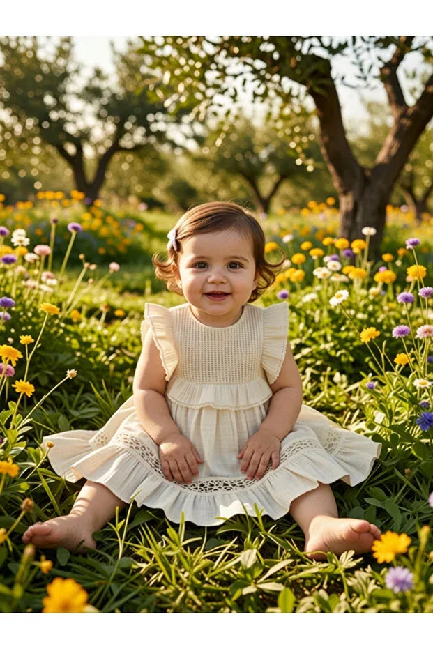 Детское платье для девочек с коротким рукавом и оборками Civil Baby, Beige