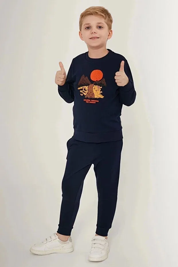 Детский спортивный костюм для мальчиков с принтом Sweatshirt-Trousers Rolypoly, Navy Blue — фото 3