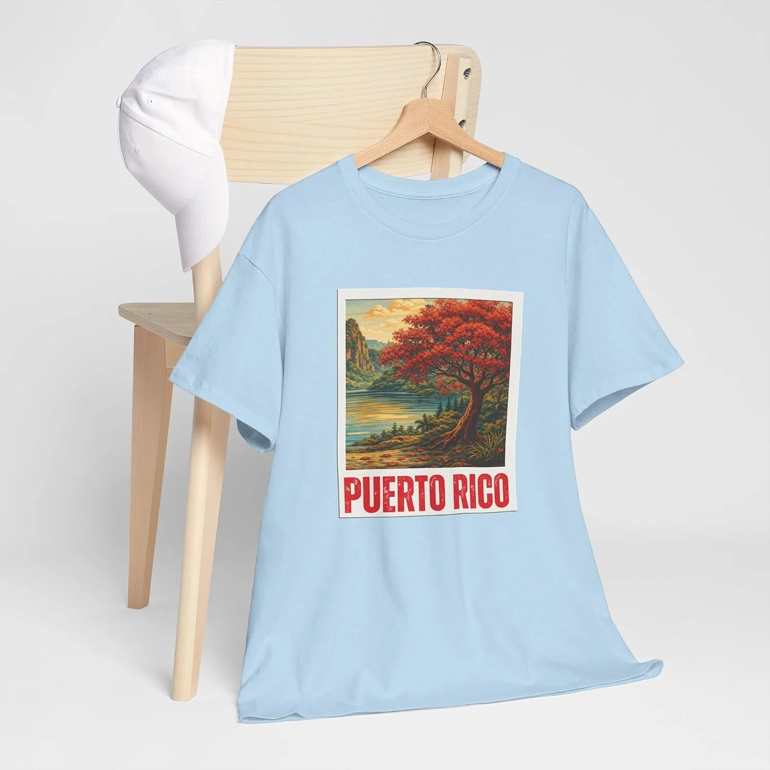 Мужская футболка с принтом Puerto Rico Scenic Boricua Heritage Mountain Flamboyan, светло-синий — фото 3