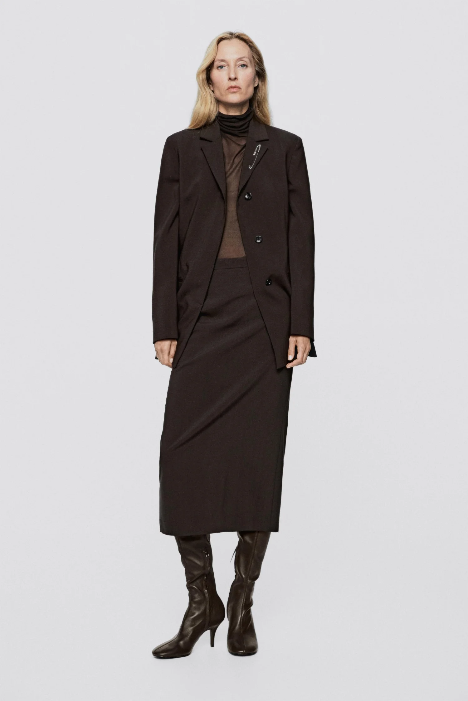 Юбка-миди Massimo Dutti Wool Blend Stretch - Limited Edition, коричневый — фото 2
