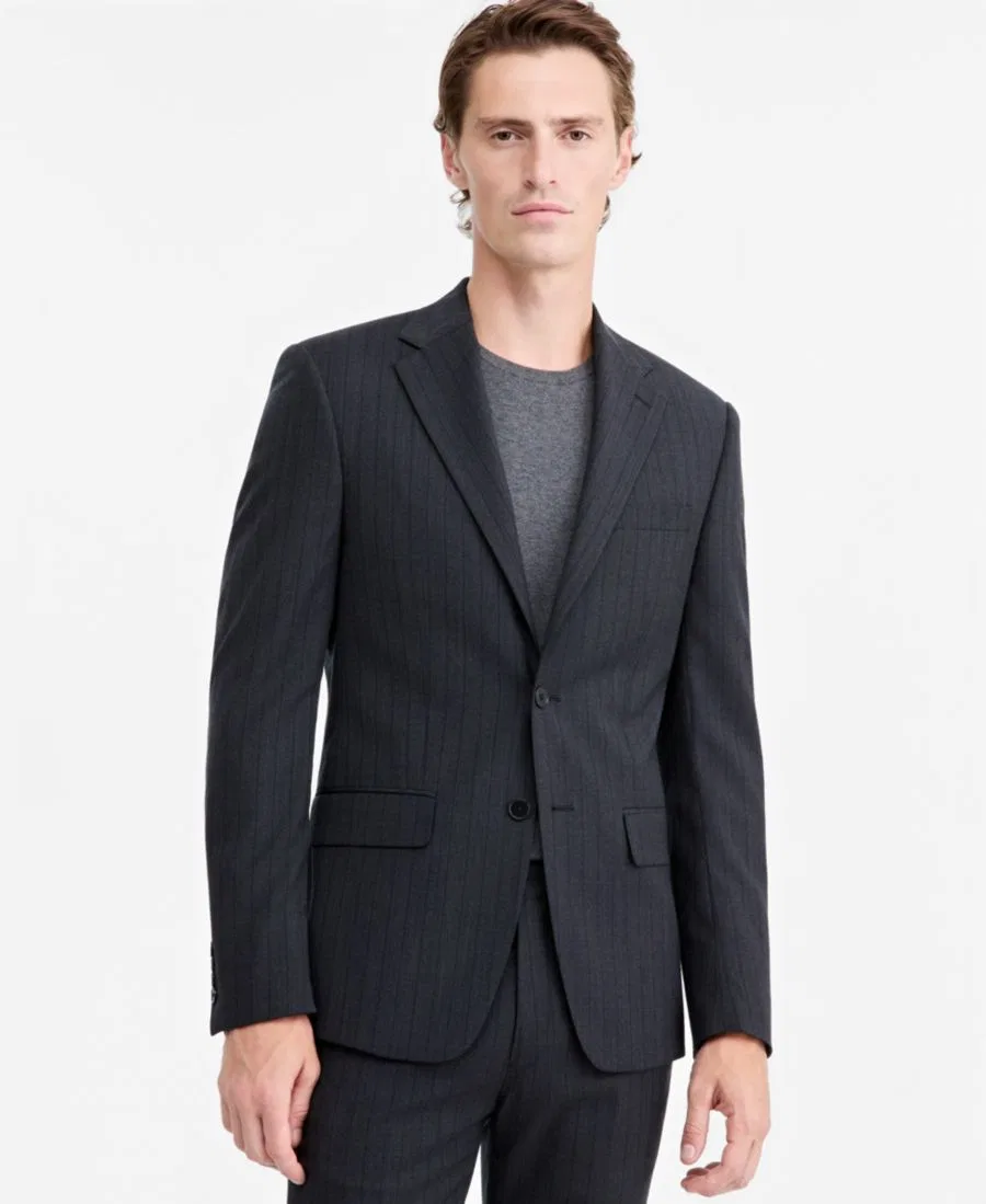 Пиджак мужской зауженный из шерстяной смесовой ткани Calvin Klein, Dark Grey Pinstripe