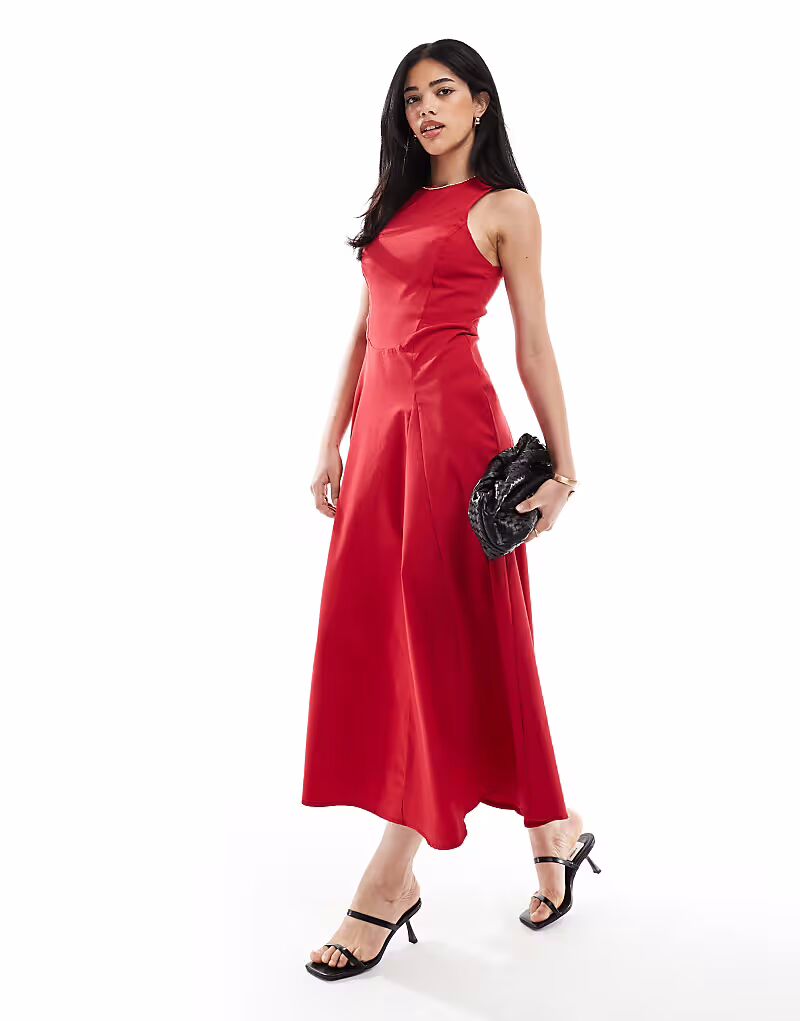 

Платье миди без рукавов с корсетом Bengaline красного цвета Asos Design