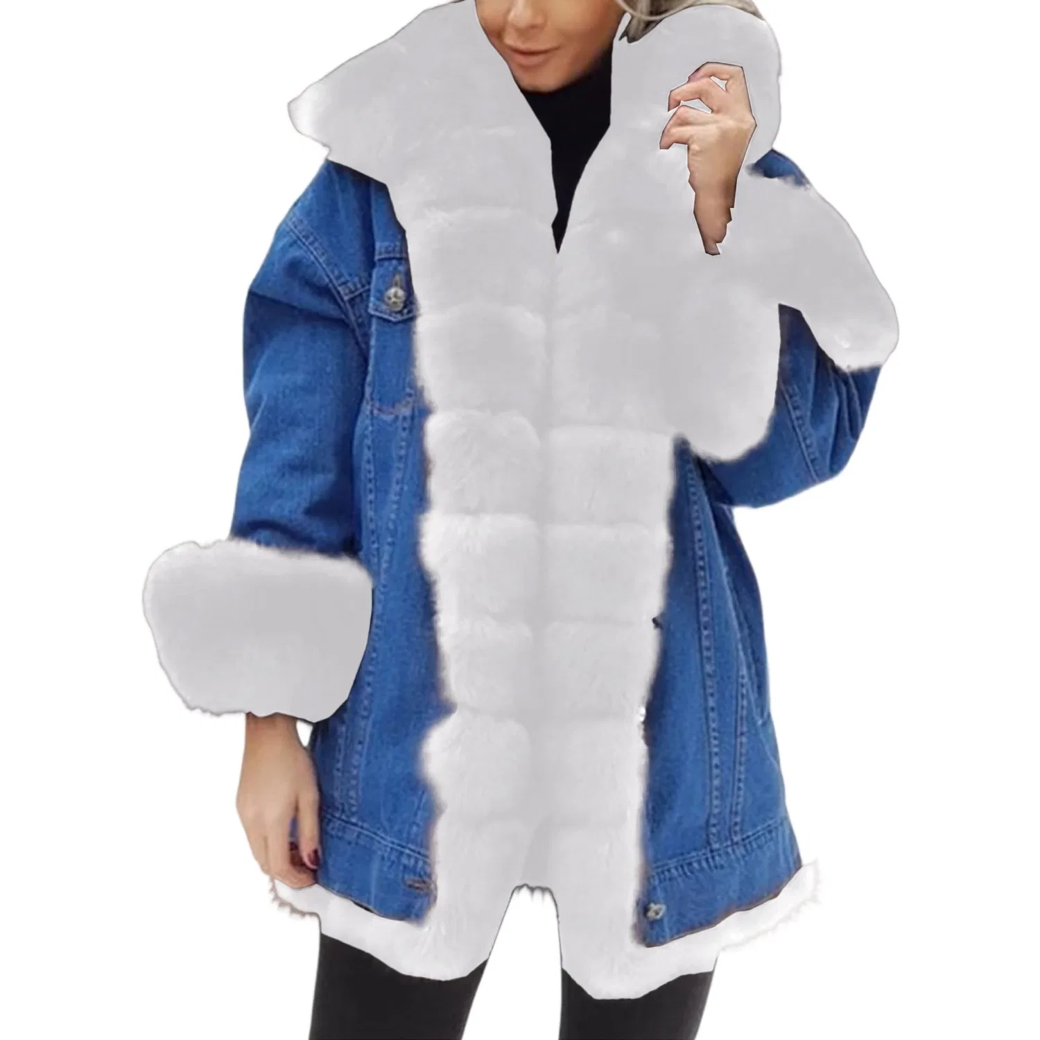 Женское джинсовое пальто oversize с подкладкой из искусственного меха, Bianco