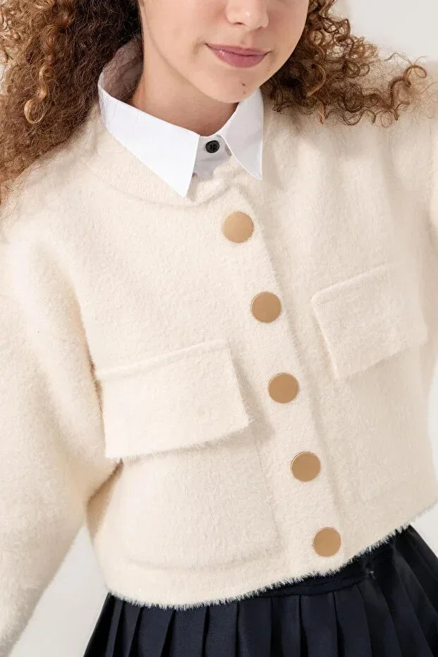 Детская куртка для девочек с принтом Bearded Girl Jacket Generic Brands, Ecru — фото 2