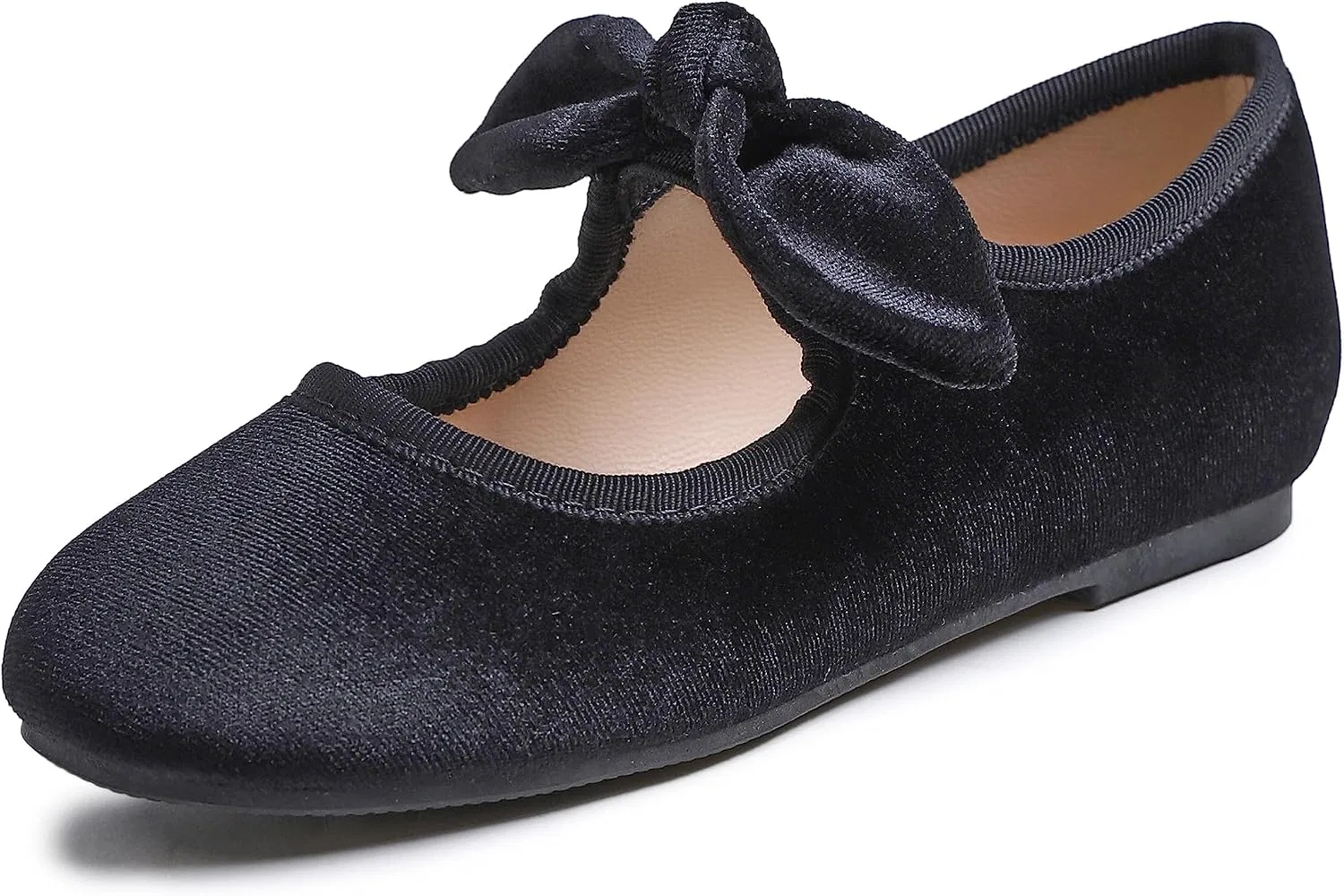Детские туфли для девочек с пряжкой FEVERSOLE, Velvet Bow Elastic Maryjane Black