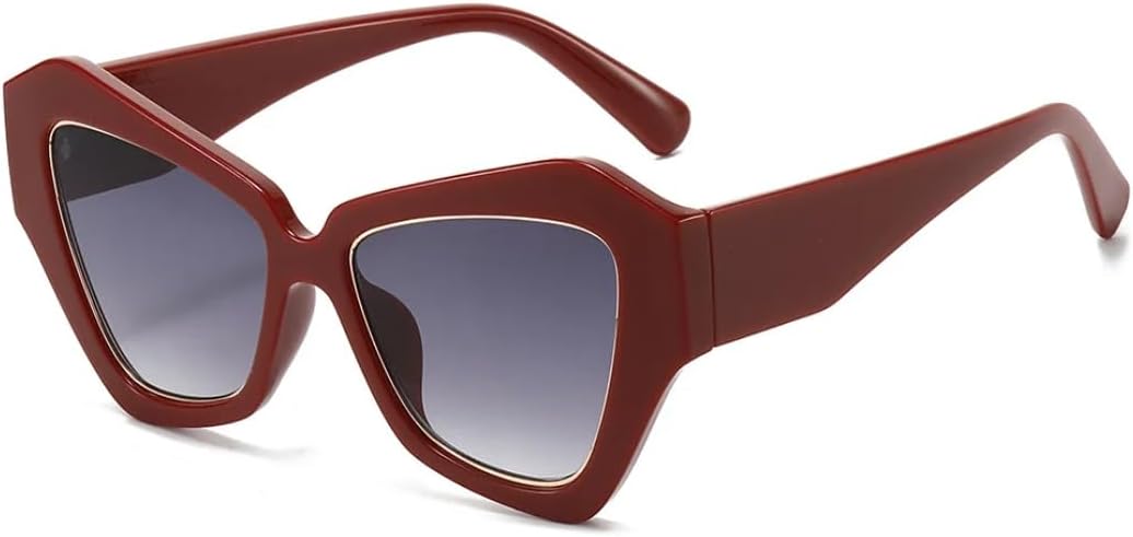 

Популярные модные женские солнцезащитные очки «кошачий глаз» с многоугольными линзами, защитой от УФ-излучения UV400, в ретро-стиле, конфетных цветов, мужские TVTBBVV, Wine Red Gray