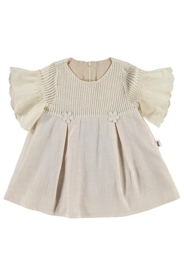 Детское платье для девочек с вышивкой Leaf Embroidery Sleeve Lace Civil Baby, Beige