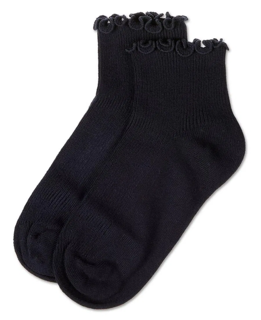 Детские носки с рюшей из тонкого риба, модель Ruffled Top Thin Ribbed Anklet MeMoi, Navy — фото 3