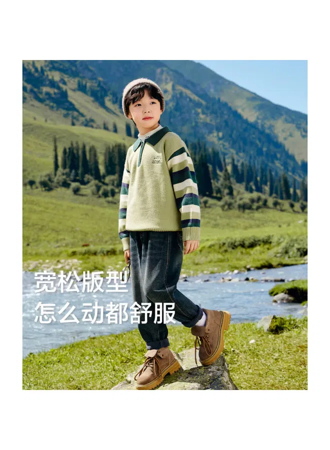 Свитер детский с высоким воротом для мальчиков Zuoxi, зеленый — фото 4