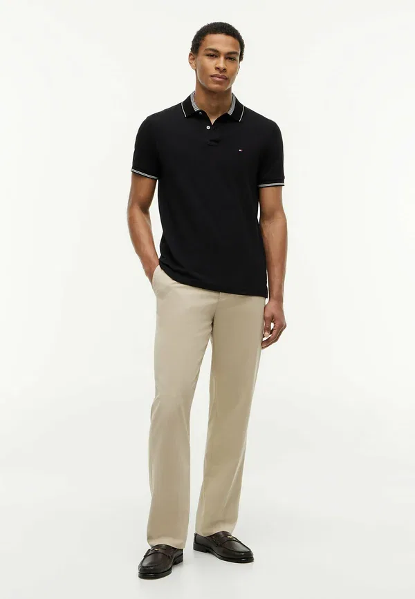 Поло хлопковое Tommy Hilfiger Heritage regular fit stripe trim, черный — фото 2