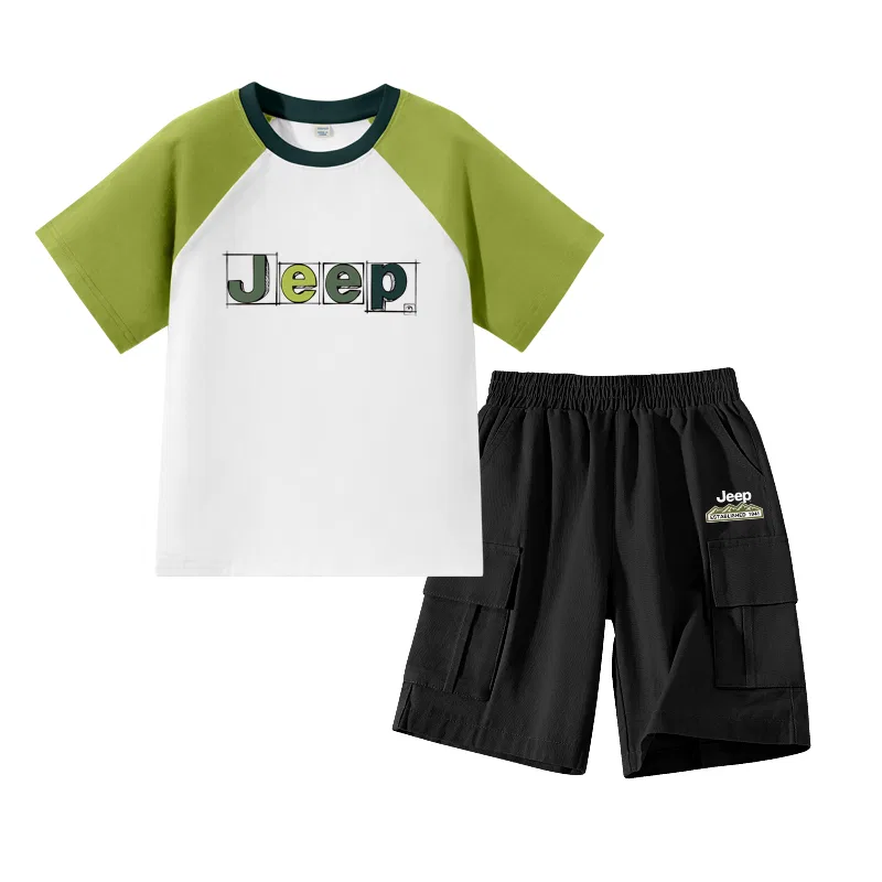 Детский спортивный комплект с принтом, модель E буквы в рамке /E логотип-гора K, Jeep, Olive Green/E Plaid Letter-Khaki/E Small Mountain Logo K — фото 4