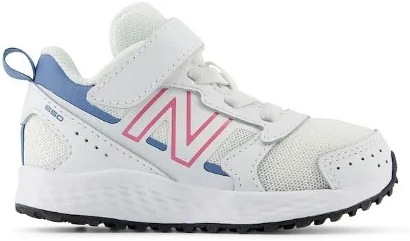 Детские кроссовки для бега с бунге-шнуровкой Fresh Foam 650 V1 New Balance, White/Real Pink/Heron Blue — фото 3