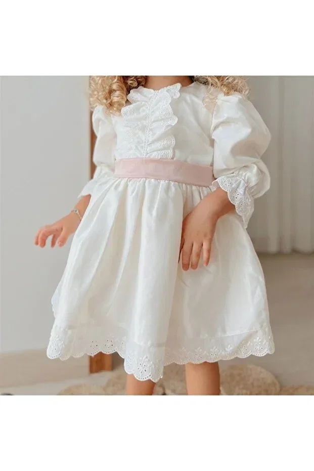 Детское платье для девочек хлопковое White Cotton Satin Fabric 100% Cotton Lined Birthday Special Day Dress Costume Generic Brands, White Pink