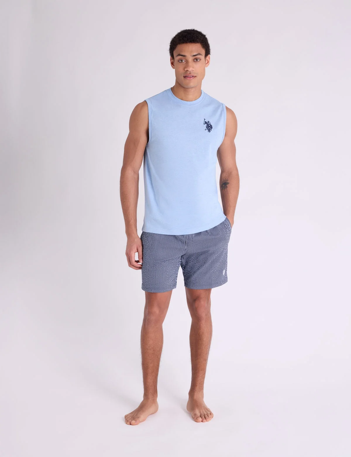 Мужские шорты для плавания U.S. Polo Assn. 7" Seersucker Stripe, темно-синий — фото 3
