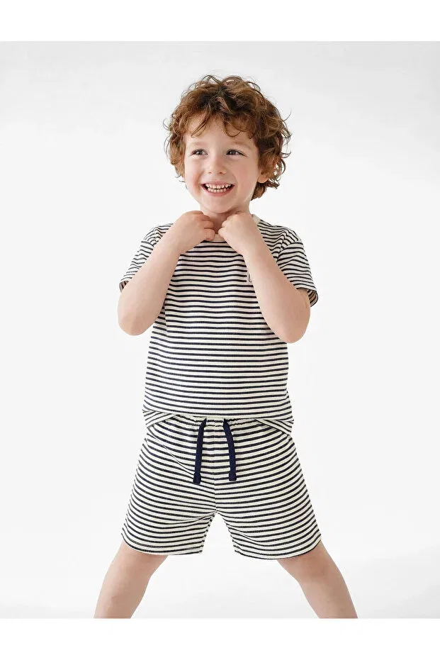 Детские шорты для мальчиков хлопковые Cotton striped navy blue baby boy shorts 6smb40079tk Koton, Navy Blue Striped