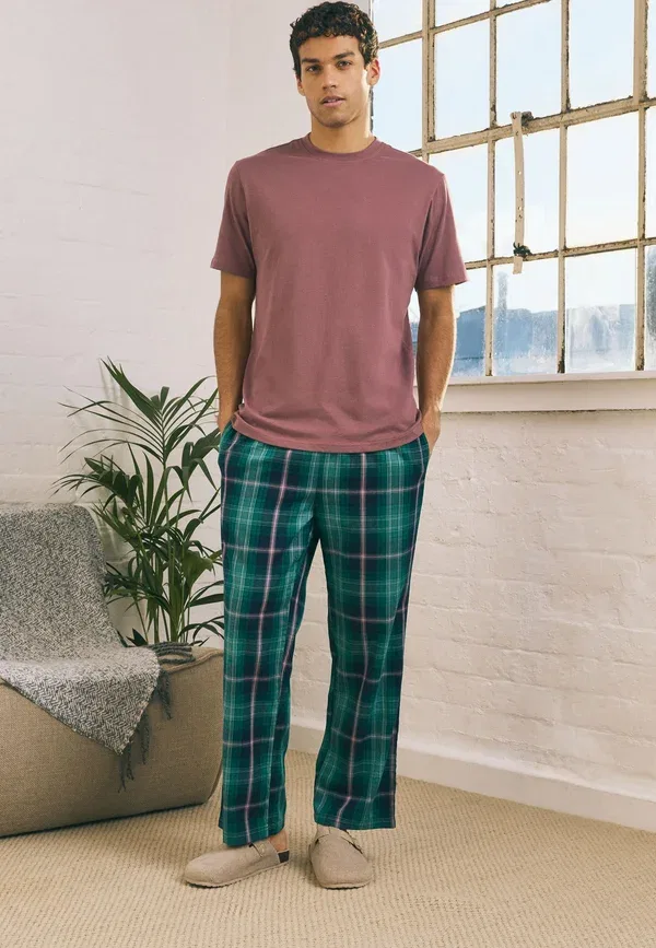 Пижамный комплект из хлопка Regular fit - check short sleeve set Next, Green, Pink, зеленый/розовый — фото 3
