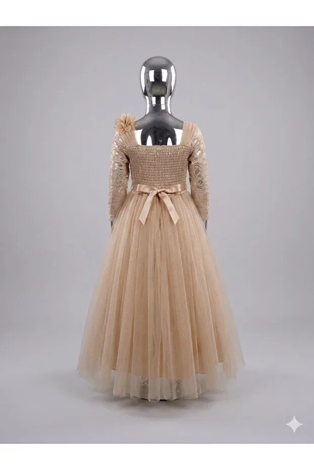 Детское платье для девочек с длинным рукавом Asortik Kids, Beige — фото 4
